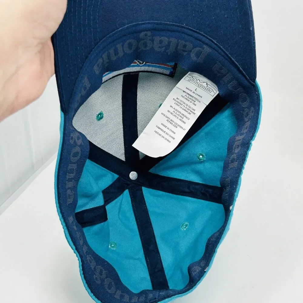 Patagonia Trucker Hat Teal Navy Brim P-6 Logo Size L Organic Cotton - Picture 5 of 7